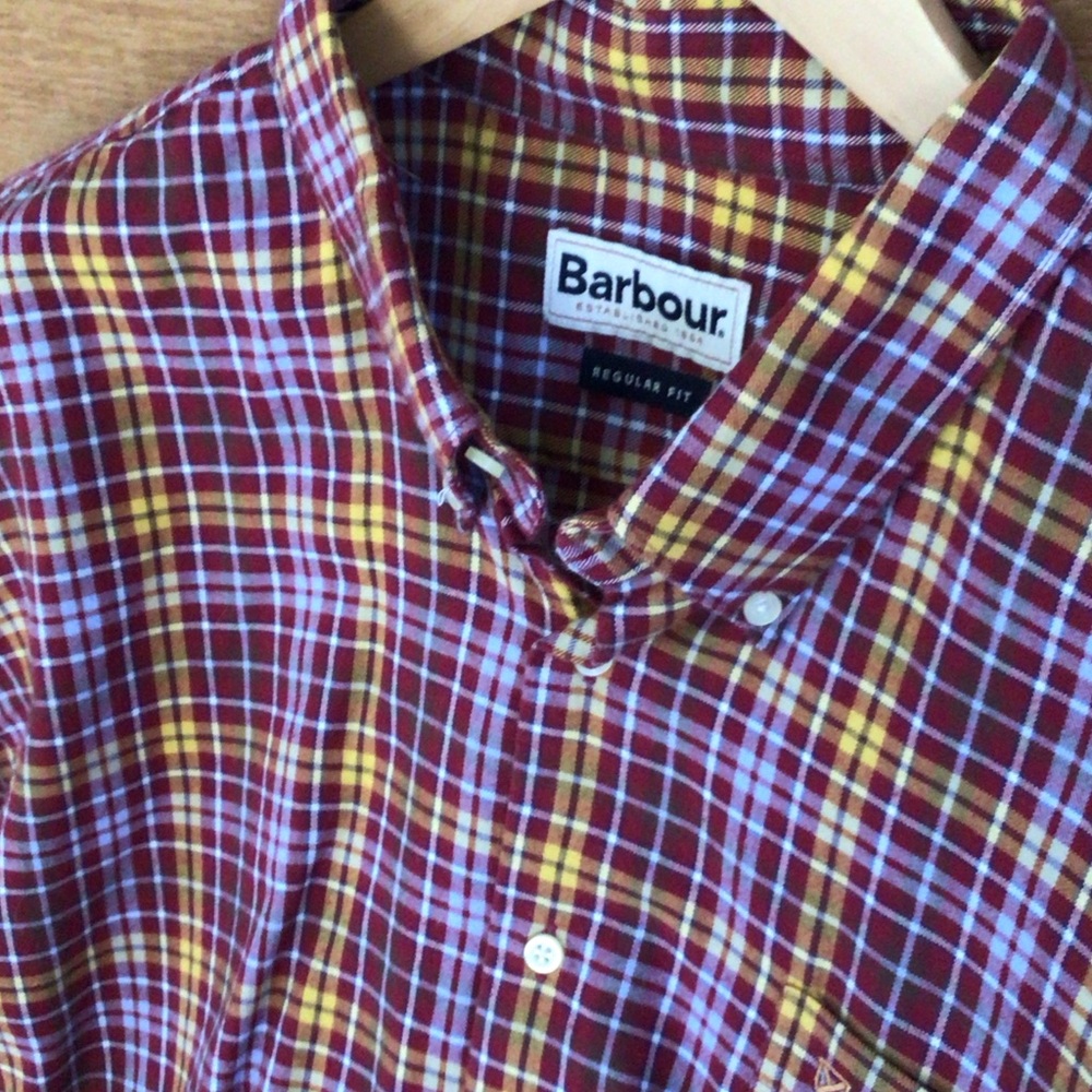 Barbour Men's Red and Yellow Plaid Shirt XL NWOT